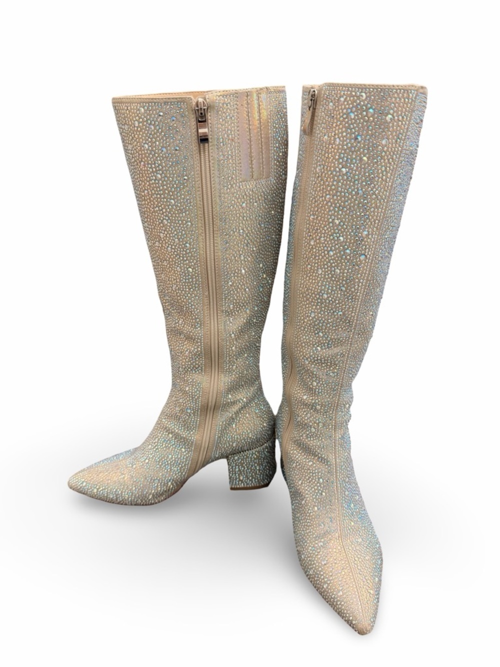 Wetkiss Iridescent Crystal Rhinestone Chunky Heel Knee High Boots Size 6.5 - Picture 5 of 8